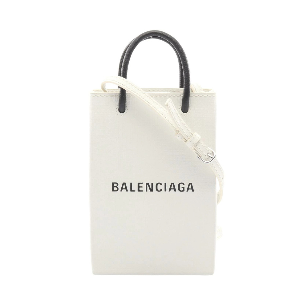 Balenciaga SHOPPING PHONE HOLDER Shoulder Bag Leather White Black
